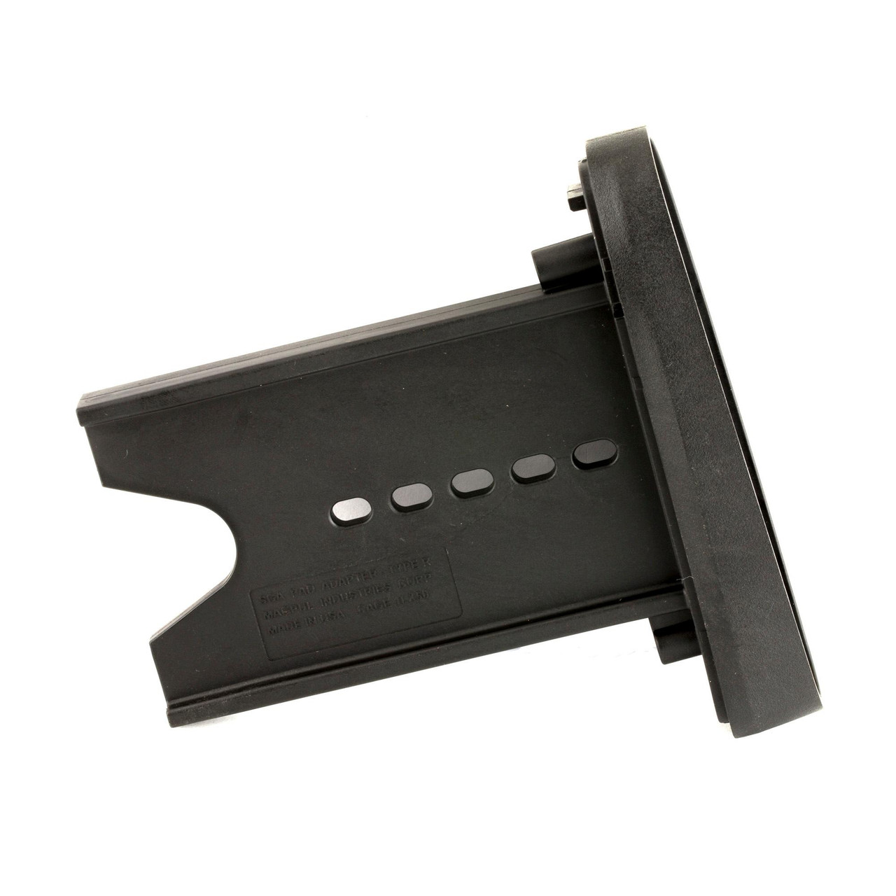 Magpul Industries MAG318-BLK Butt-Pad Adapter, black recoil pad upgrade for Remington 870 and Mossberg shotguns, customizable shotgun stock accessory.