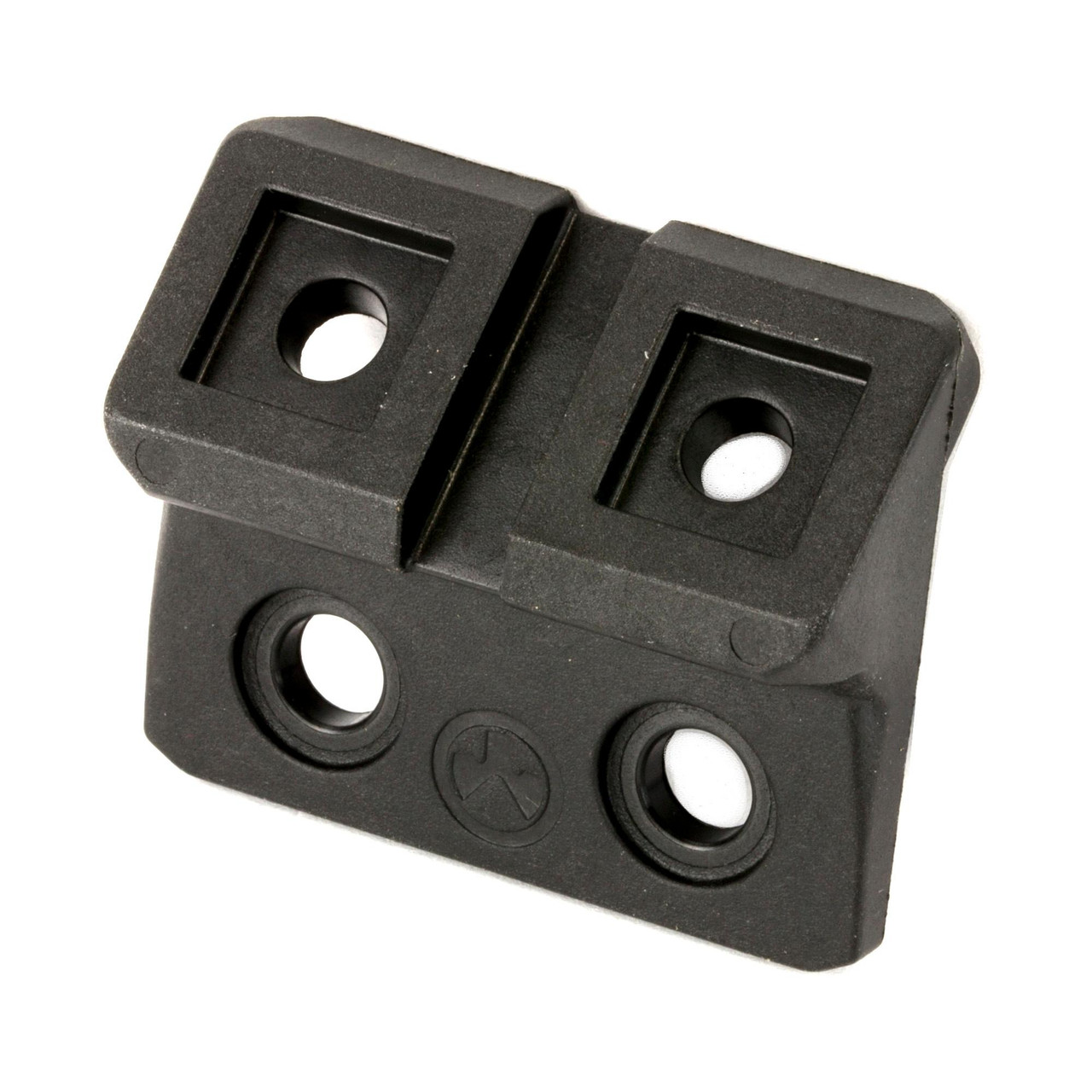 Magpul Industries MAG605-BLK M-LOK Offset Light Mount - Heavy Duty Polymer for Scout Lights at 11/1 O'Clock Positions, close-up view of black polymer light mount with mounting holes.