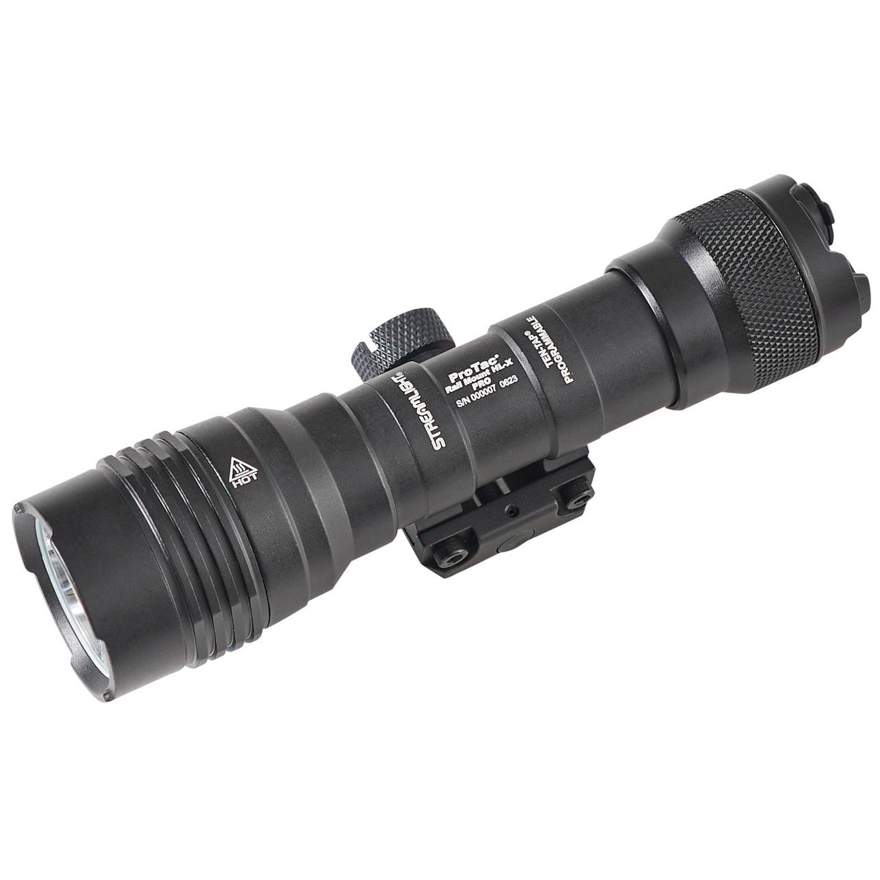 Streamlight 88127 ProTac Rail Mount HL-X Pro - High-Output Gun-Mounted Tactical Light with Switch Options & TEN-TAP Programming, black military-style tactical weapon flashlight with adjustable beam and rail mount.