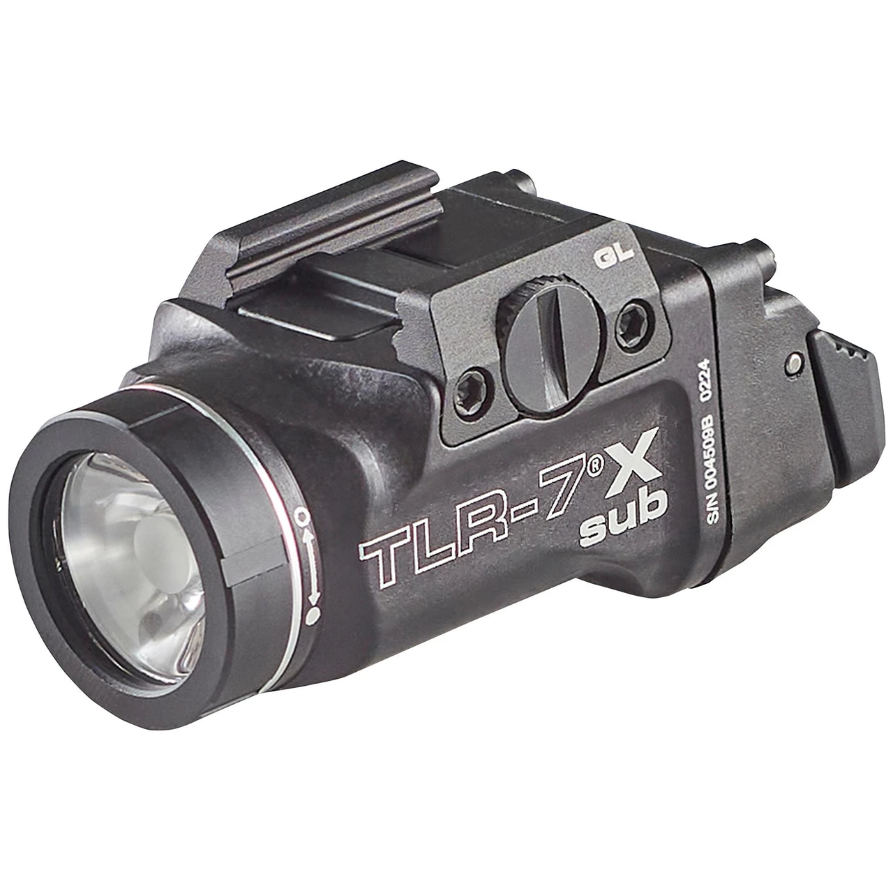 Streamlight TLR-7X 69402 – Compact 500 Lumen Tactical Weapon Light with USB Rechargeable Battery for Home Defense & Tactical Use, showing a close-up of the tactical weapon light attached to a firearm, highlighting its compact design and LED flashlight.