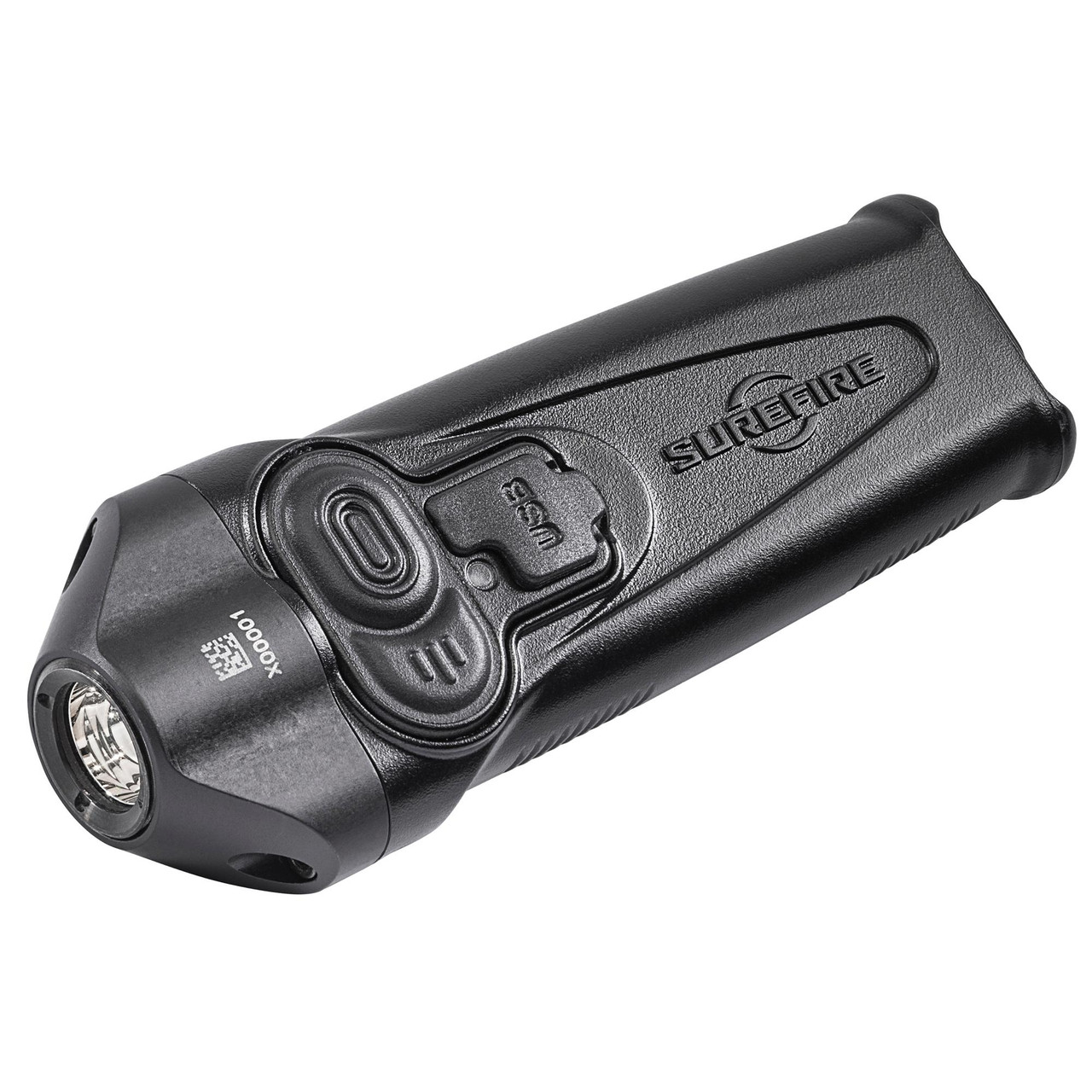 Surefire PLR-A Stiletto: High-Output Rechargeable Flashlight - 650 Lumens Pocket Light with Tactical Switch & LED Fuel Gauge, compact black flashlight with tactical switch and LED indicator.