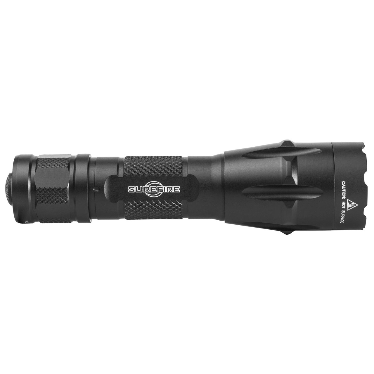 Surefire FURY-DFT Tactical Flashlight, black dual fuel LED searchlight with 1500 lumens, rechargeable battery option, rugged construction, and tactical design.