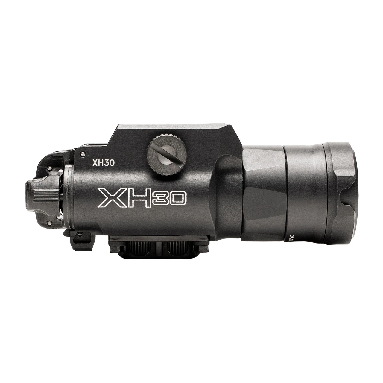 Surefire XH30 Tactical Weapon Light, 1000 Lumens LED with Weatherproof and Ambidextrous Switches, shown with rapid deploy holster for easy weapon attachment.