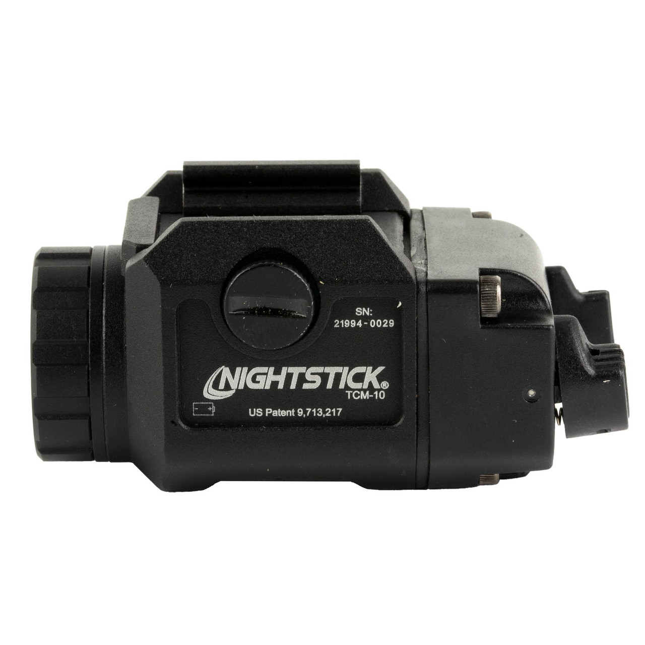 Nightstick TCM-10 Compact Weapon-Mounted Light, black tactical light with ambidextrous switches and compatibility with over 140 firearm models.