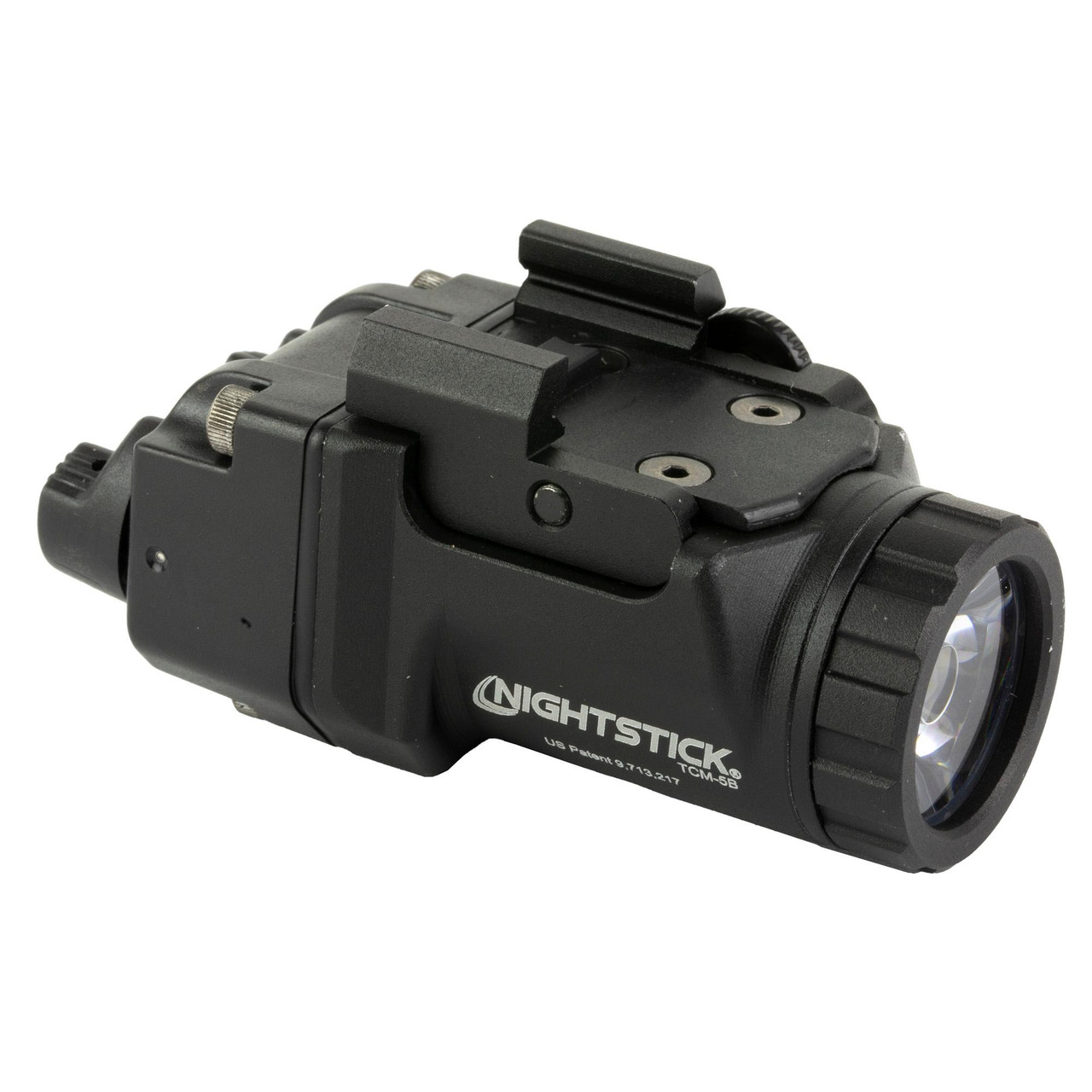 Nightstick TCM-5B Sub Compact Weapon-Mounted LED Light, 650 Lumens, Fits Glock, H&K, Hellcat & More, mounted on a firearm for tactical use.