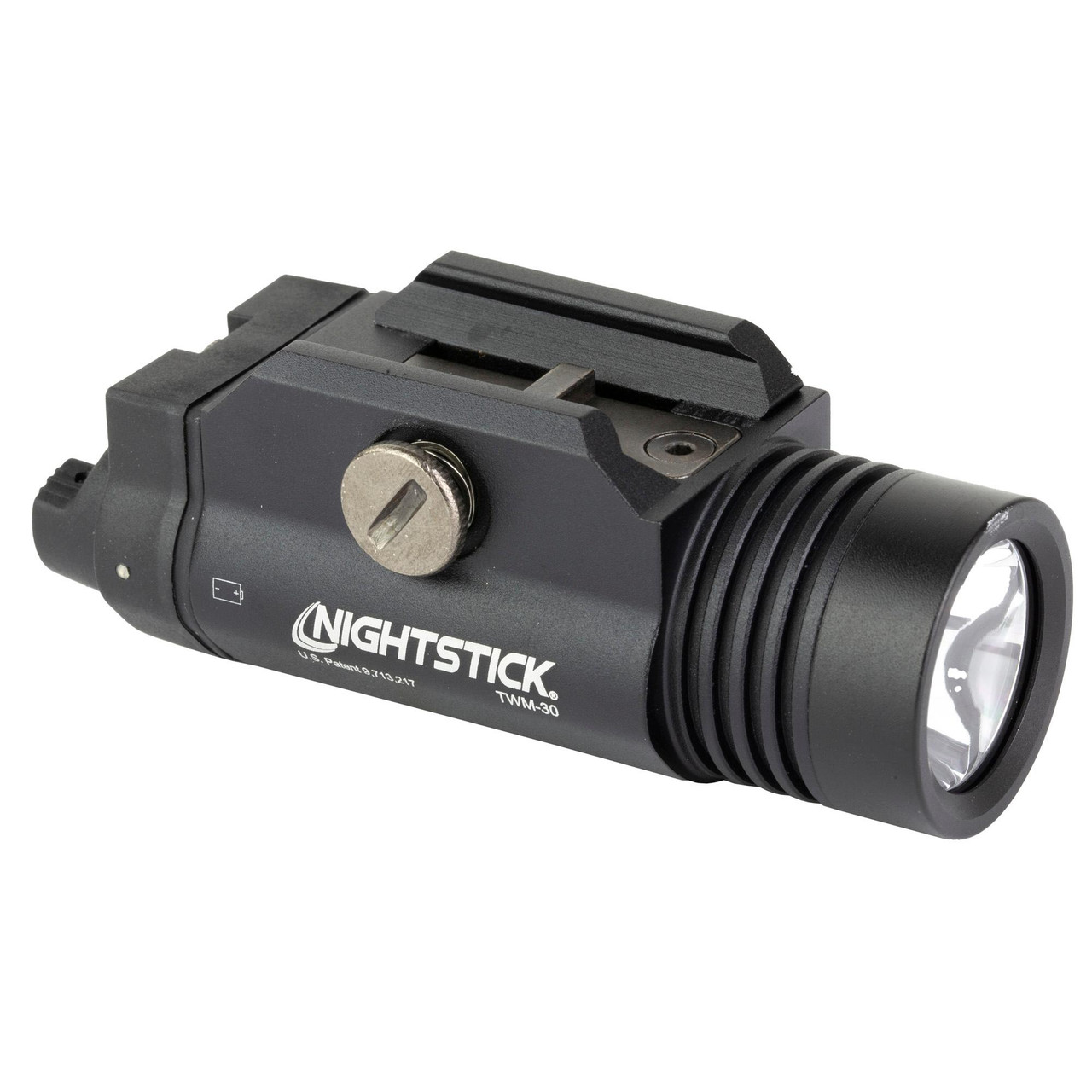 Nightstick TWM-30 Tactical Weapon-Mounted Light, black 1200 lumen LED flashlight with waterproof and durable design, equipped with enhanced switches and 194-meter beam distance for tactical use.