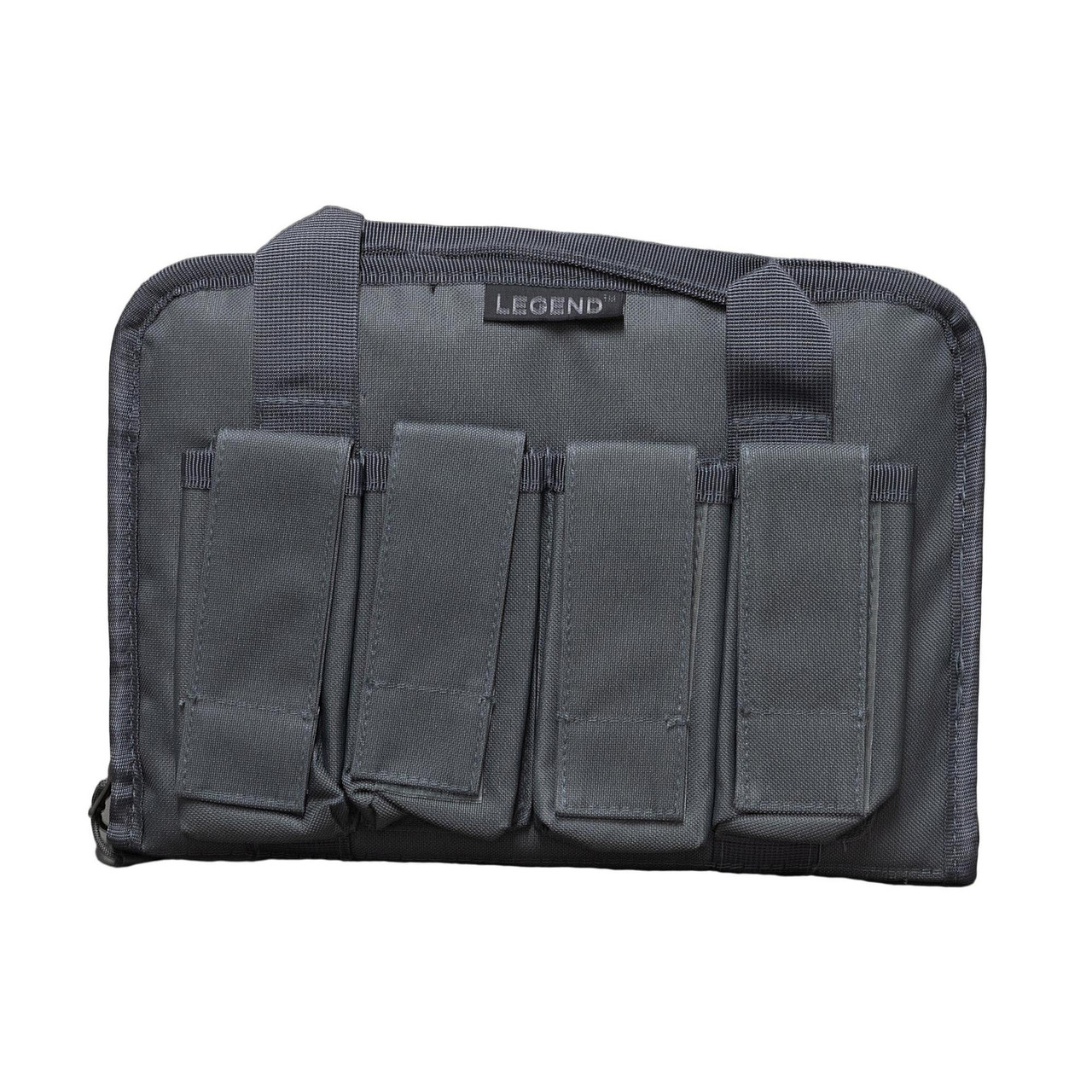 Legend Outdoor Gear PEG100-SG Tactical Pistol Case, durable black polyester case with foam padding and multiple magazine slots for secure storage of 2 pistols and 4 magazines.