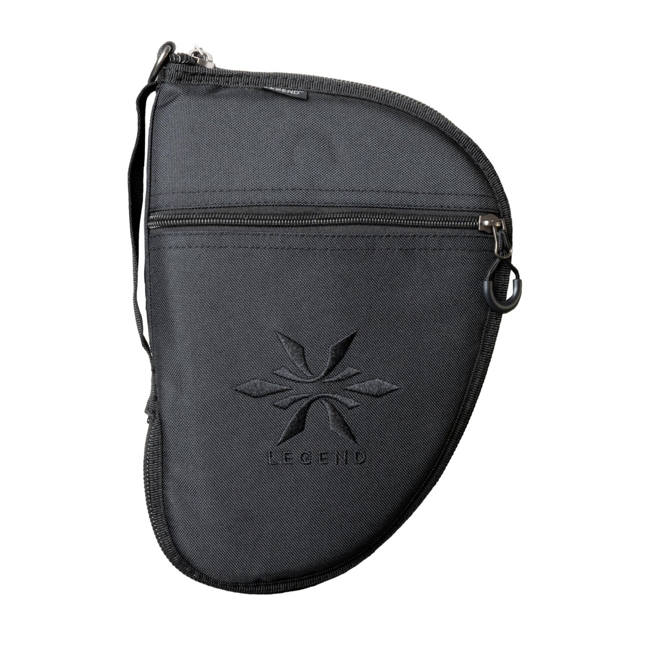 Legend Outdoor Gear PEG506-BK, black outdoor gear carrying case with zipper closure and carabiner clip for secure attachment.