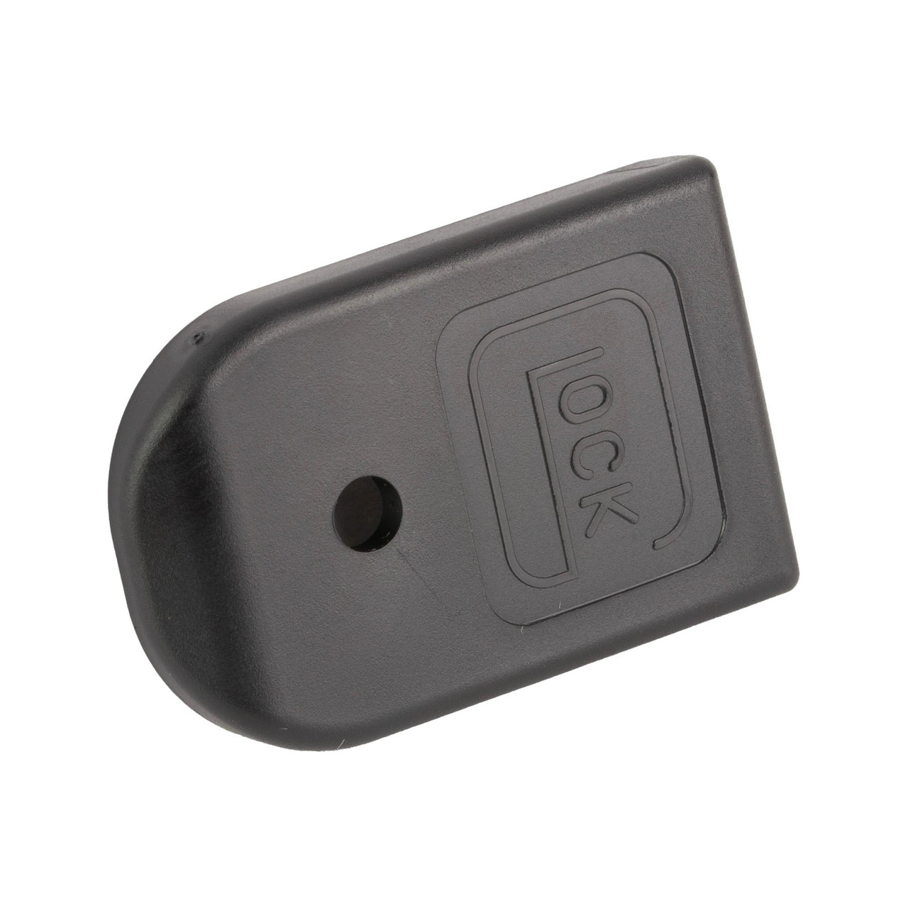 GLOCK 50967 OEM Replacement Magazine Floorplate for Gen5 9MM 17/19, durable polymer design, black magazine floorplate with GLOCK logo.