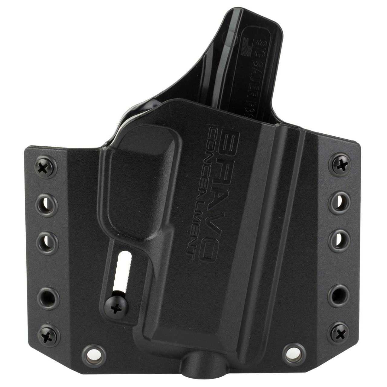 Bravo Concealment BC10-1025 Adaptive OWB Holster - Premium Outside Waistband Concealed Carry Holster with Adjustable Cant, shown holding a pistol for discreet concealed carry.