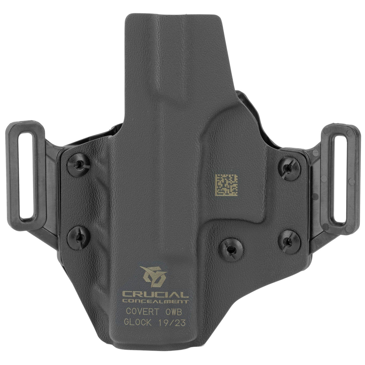 Crucial Concealment 1001 Covert OWB Holster, adjustable cant, precision fit, and optic compatibility for Glock 19/23.