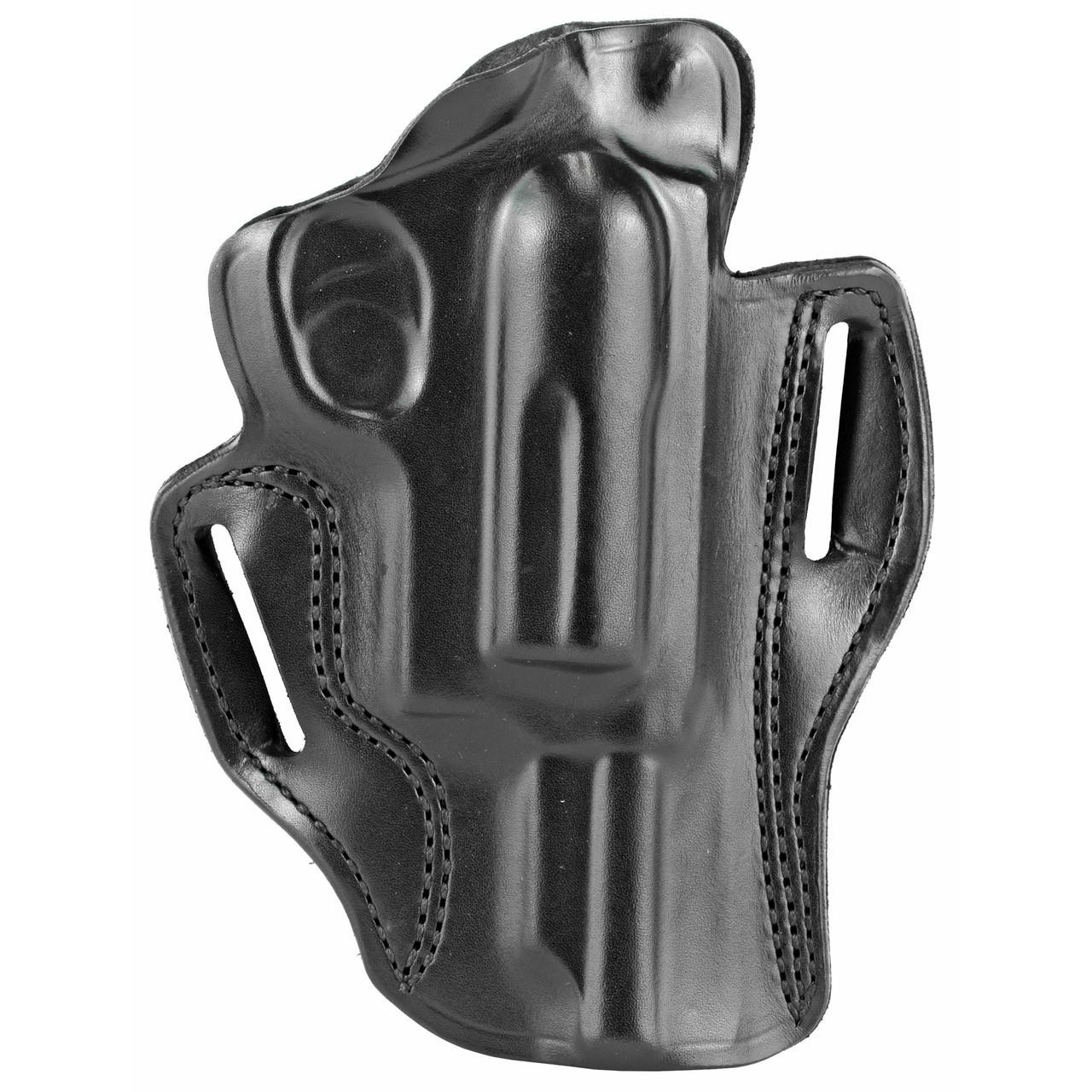 DeSantis Gunhide DESANTIS SPD SCBRD JUDGE 3" RH BLK, black leather holster for concealed carry with safety features and snug fit for a 3-inch revolver or pistol.