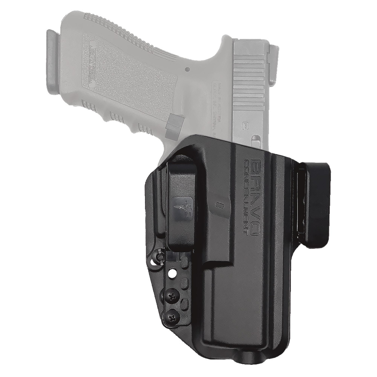 Bravo Concealment BC20-1002 Adaptive IWB Holster - Ultimate Concealed Carry with Torsion Technology, black holster designed for inside the waistband concealed carry, featuring adjustable retention and ergonomic design.