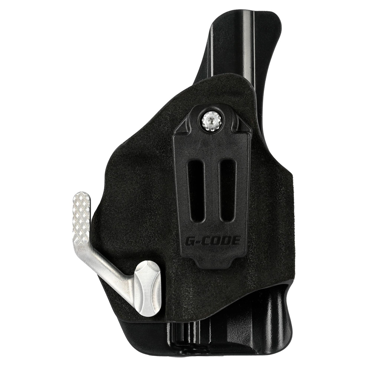 G-Code PHCO-101-RH-BK Ergonomic Low Profile Holster - Tactical Mounting System for Optimal Retention and Versatile Carry Options, featuring a black design with adjustable retention and metal clip for secure and flexible holster carry.