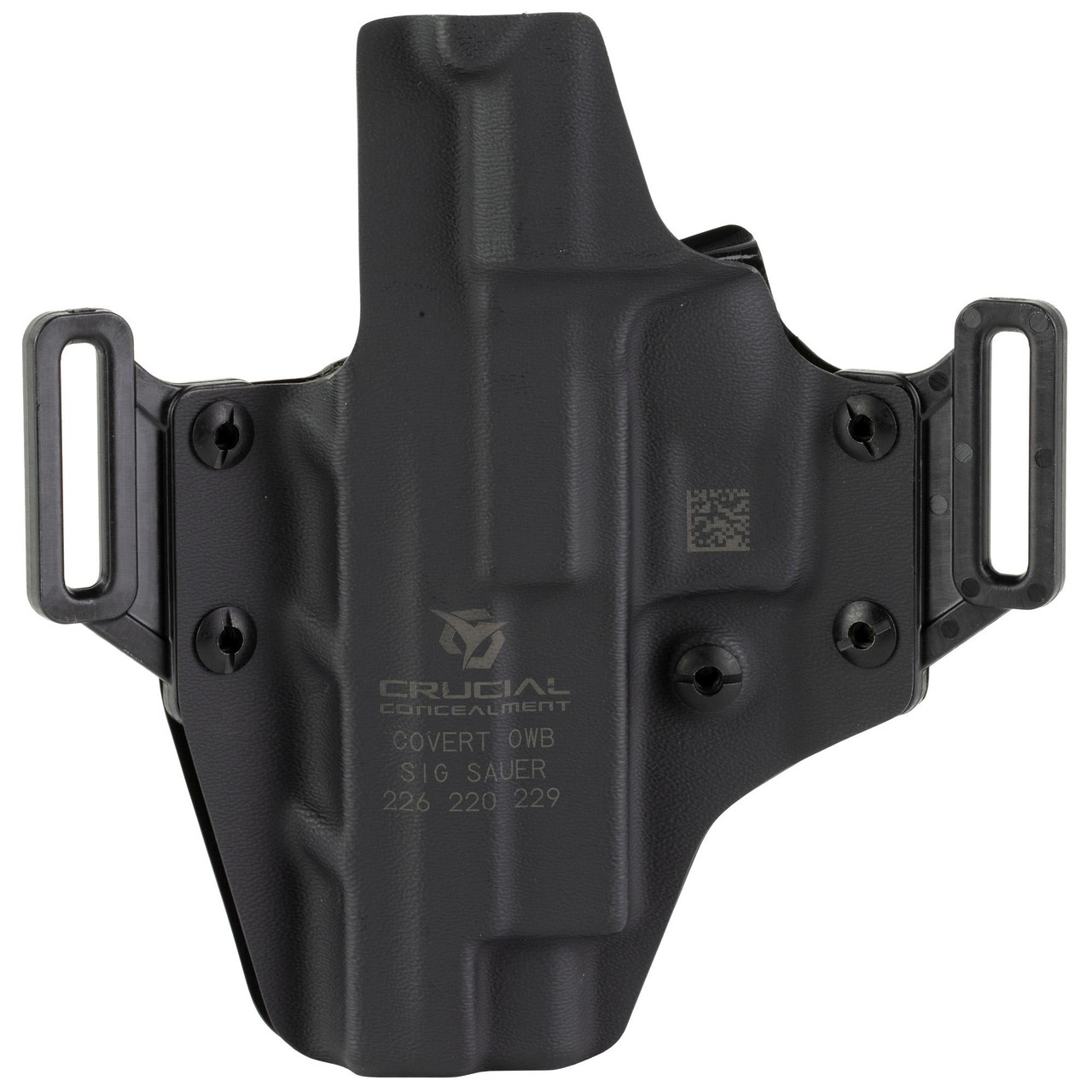 Crucial Concealment 1152 Covert OWB Holster - Adjustable Cant & Retention, Optic Compatible for 1.5" & 1.75" Belts, black black holster with mounting clips.