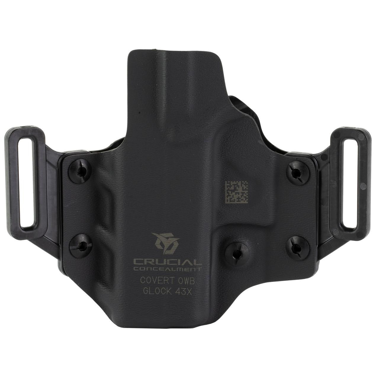 Crucial Concealment CRUCIAL OWB FOR GLOCK 43/43X, black holster for outside waistband carry of Glock 43 or 43X handgun.