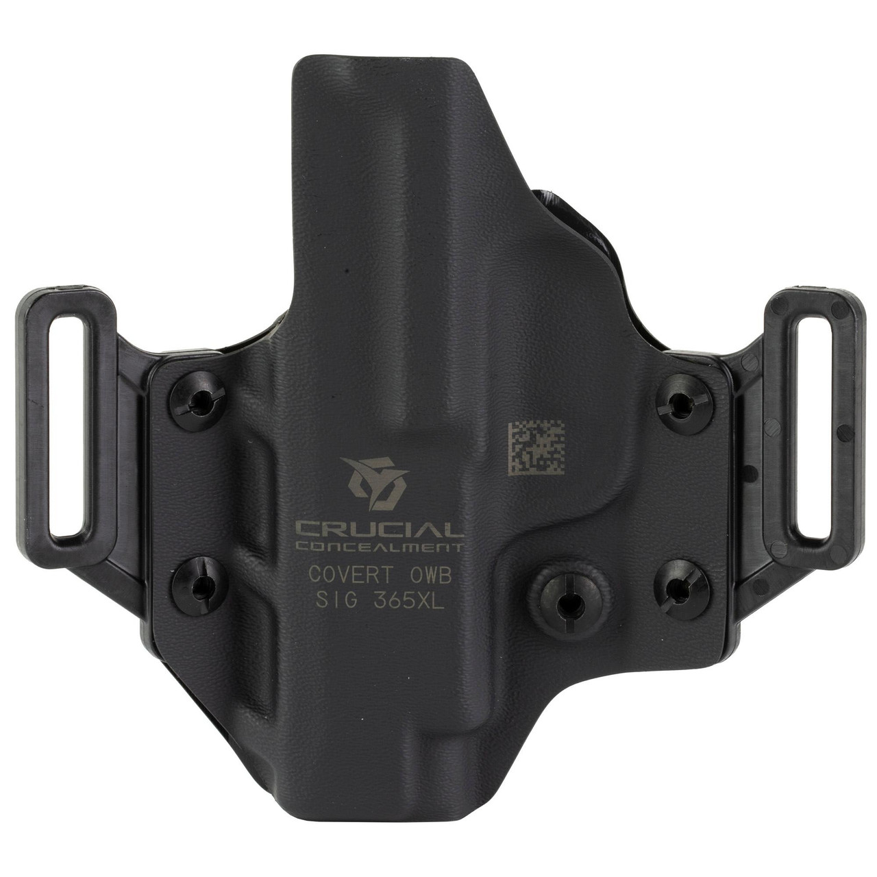 Crucial Concealment 1115 Covert OWB Holster - Adjustable Cant, Optic Compatible, 1.5 & 1.75-inch Belt Loops, black tactical holster for firearm concealment.