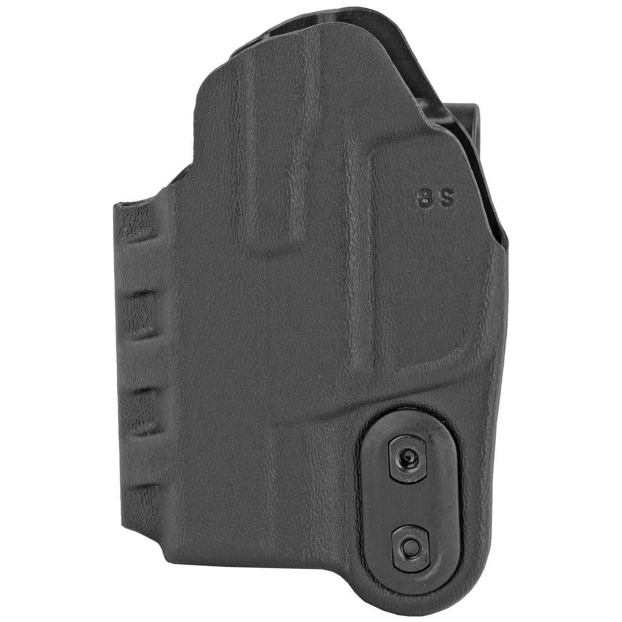 DeSantis Gunhide DESANTIS SLIM-TUK RUGER MAX-9 AMB BK, black gun holster with a textured surface and adjustable retention screws.