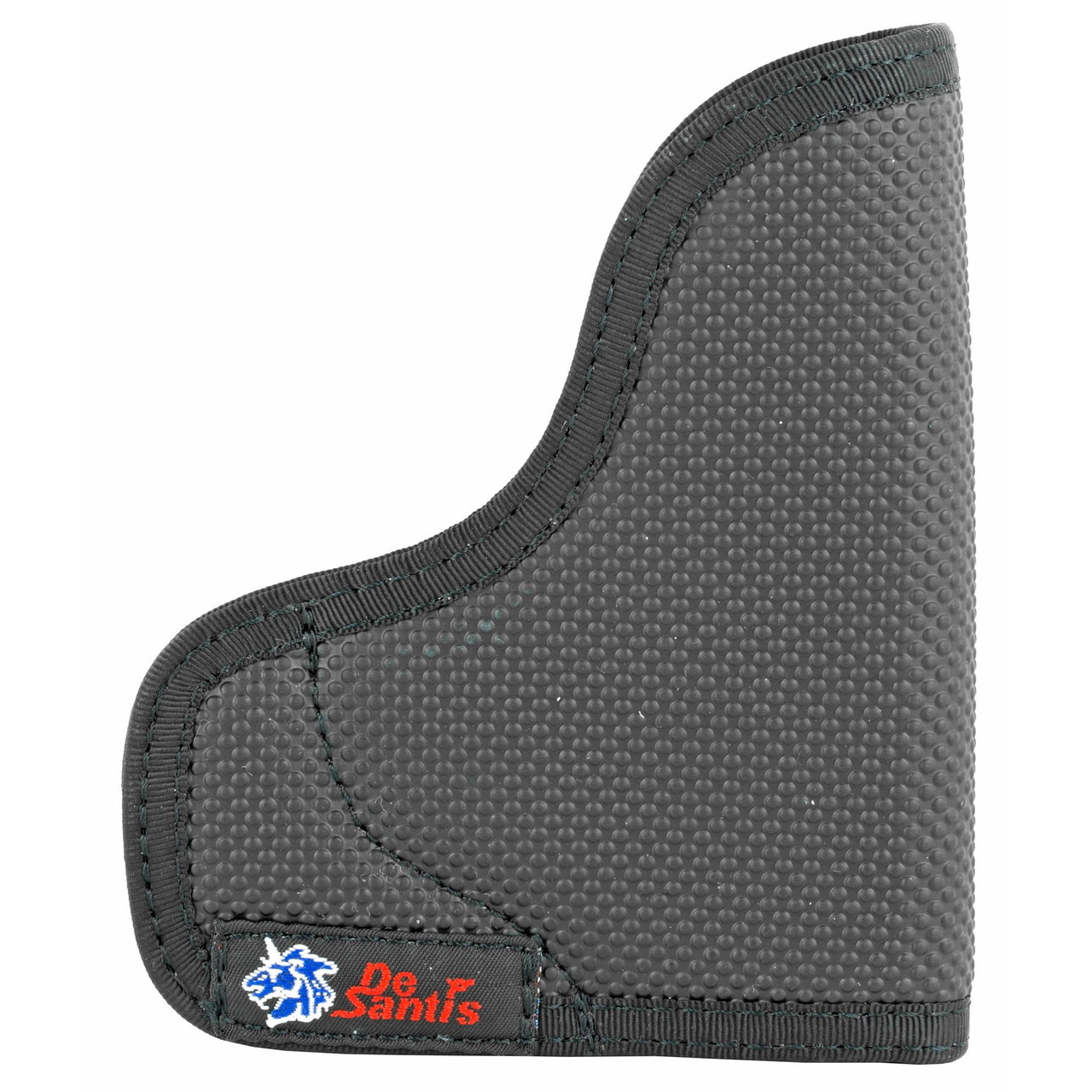 DeSantis Gunhide N38BJG2Z0 Nemesis Pocket Holster - Non-Slip, Low Friction Draw, black flexible pocket holster with textured surface and stitched edging.