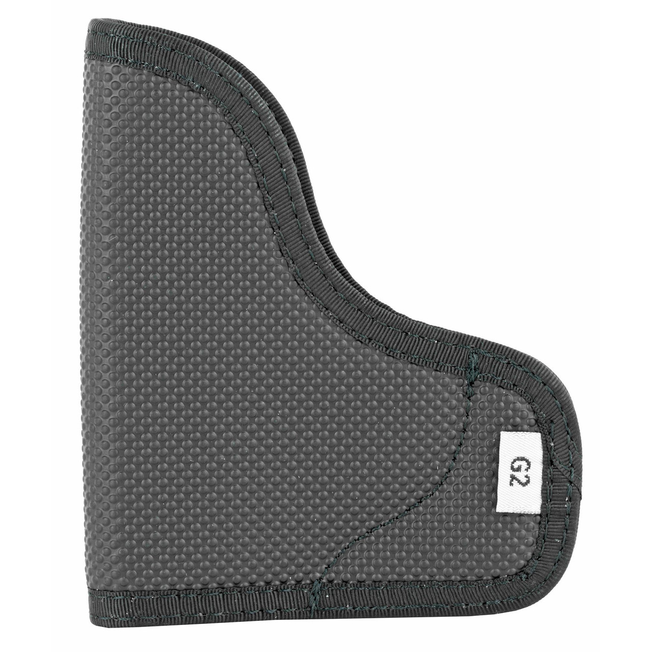 DeSantis Gunhide N38BJG2Z0 Nemesis Pocket Holster - Non-Slip, Low Friction Draw, showing a black, textured, flexible holster with stitched edges and a small white label marked G2, designed for concealed carry.