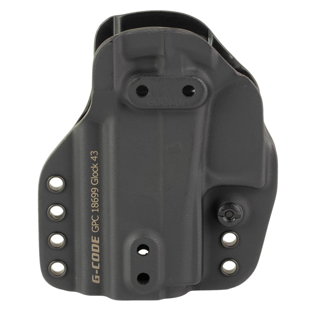 G-Code G-CODE PRIME Carry for Glock 19 43X, black polymer holster with multiple attachment holes and sleek design.