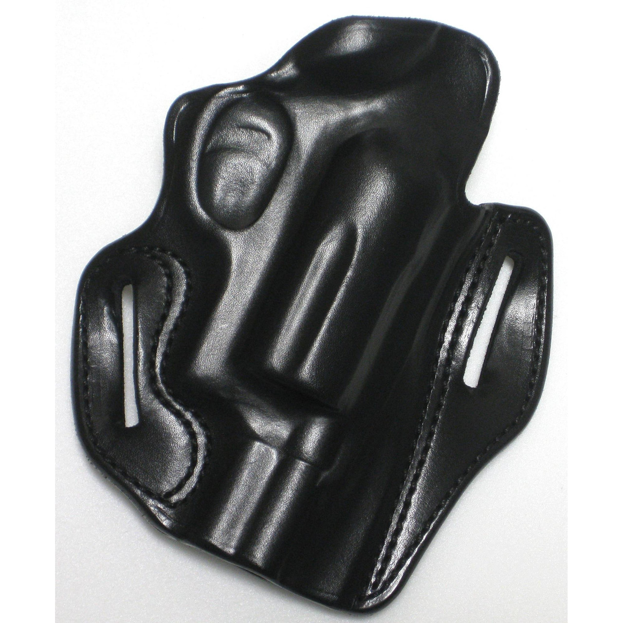 DeSantis Gunhide Speed Scabbard Holster 002BAI6Z0, open top design for quick draw with adjustable tension, black leather holster with reinforced stitching.