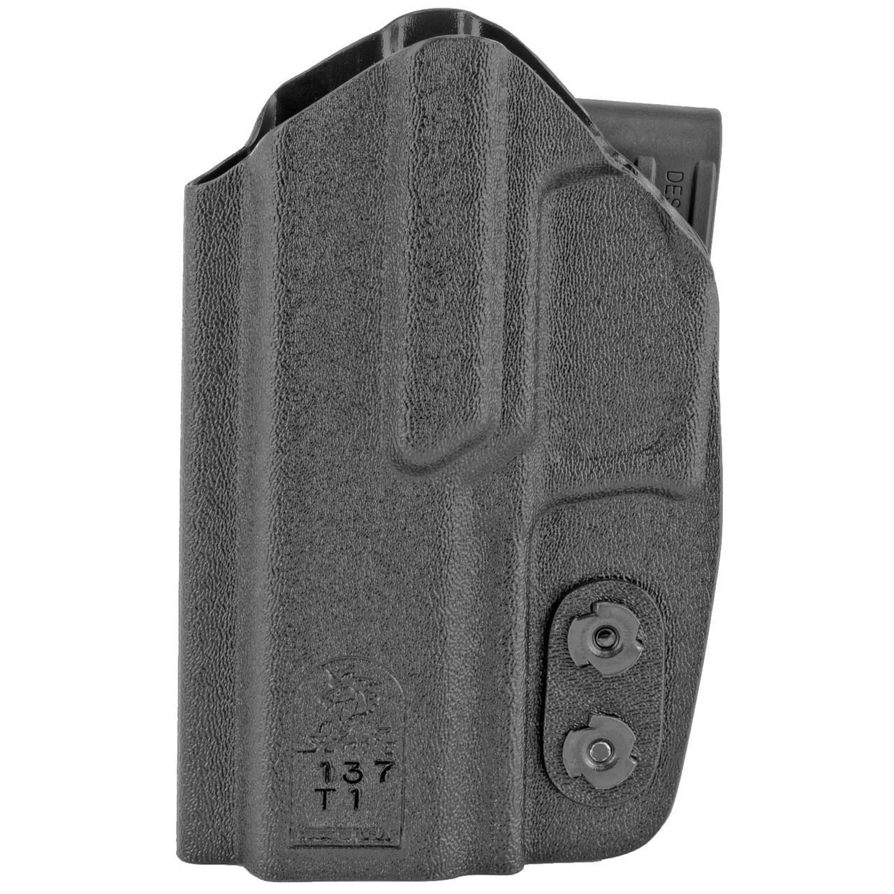 DeSantis Gunhide DESANTIS SLM-TUK SIG P250/P320C AM B, black holster with textured surface and retention screws.