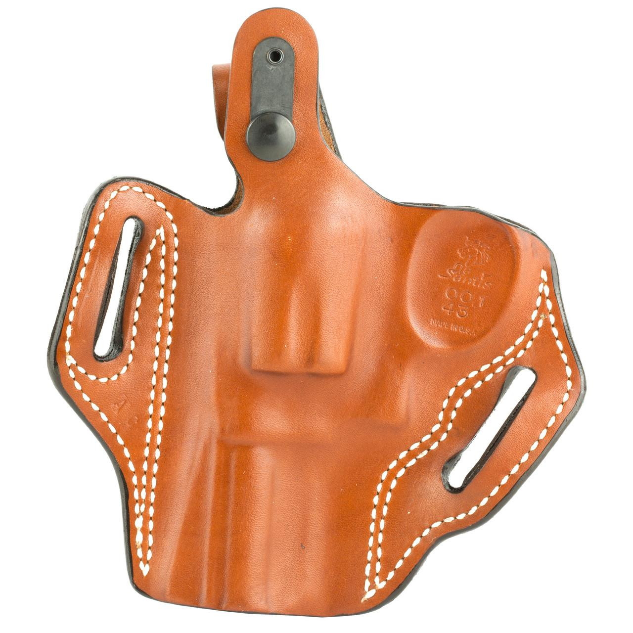 DeSantis Gunhide DESANTIS SCBRD SW N FM 3" RH TAN, a leather gun holster in tan color with white stitching, designed for concealed carry of a small to medium-sized handgun.