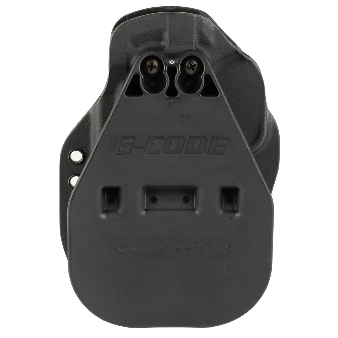 G-Code GPC-K01-097 Tactical Prime Carry Holster for S&W M&P 2.0, black, with precision fit, secure retention, and quick access design, shown from the back highlighting its attachment points.