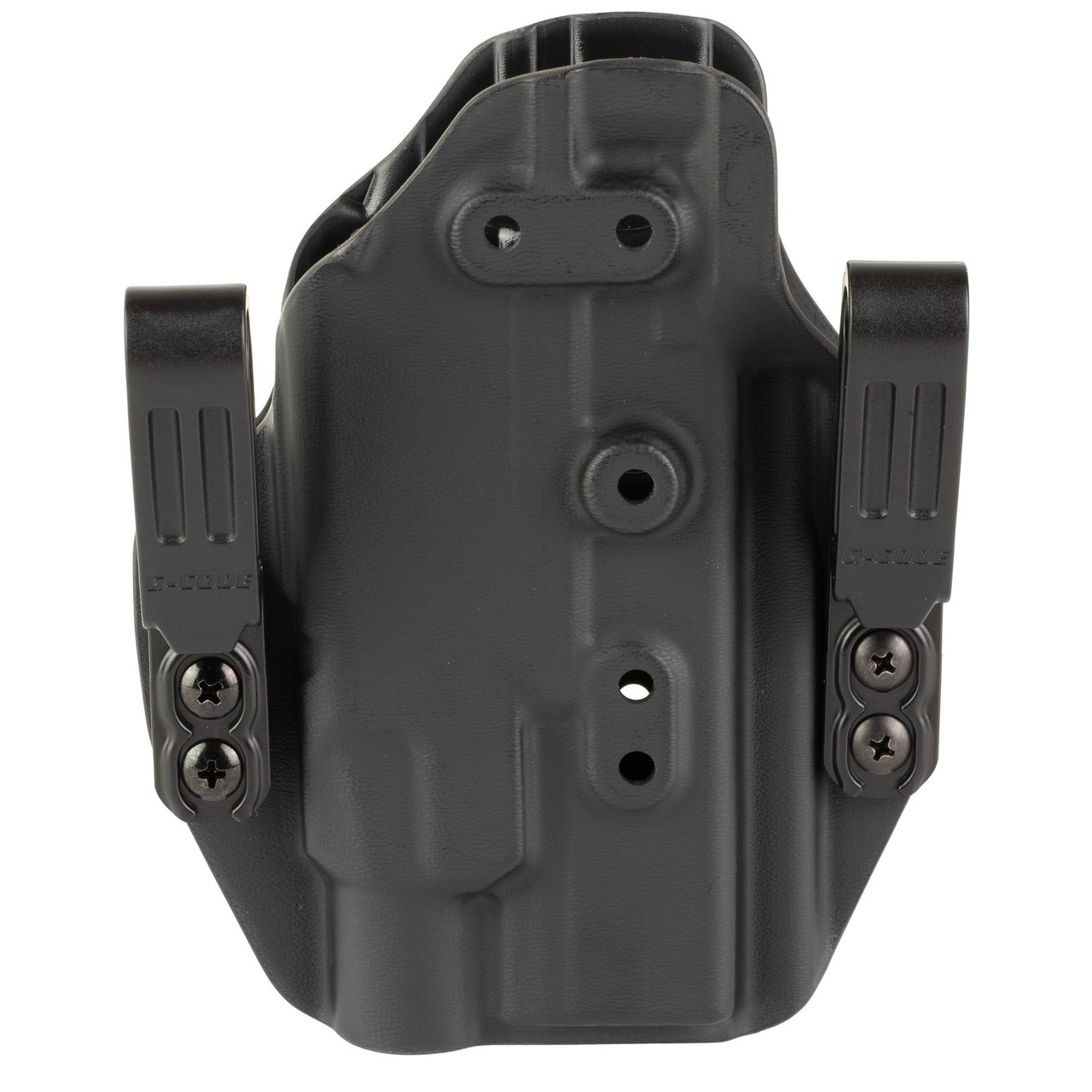 G-Code Prime Carry Holster for Glock 17/47/49 Gen 3-5 with TLR7 A - Secure Black Tactical Holster with Fast Draw Capability showing the holster body with mounting clips for easy attachment.