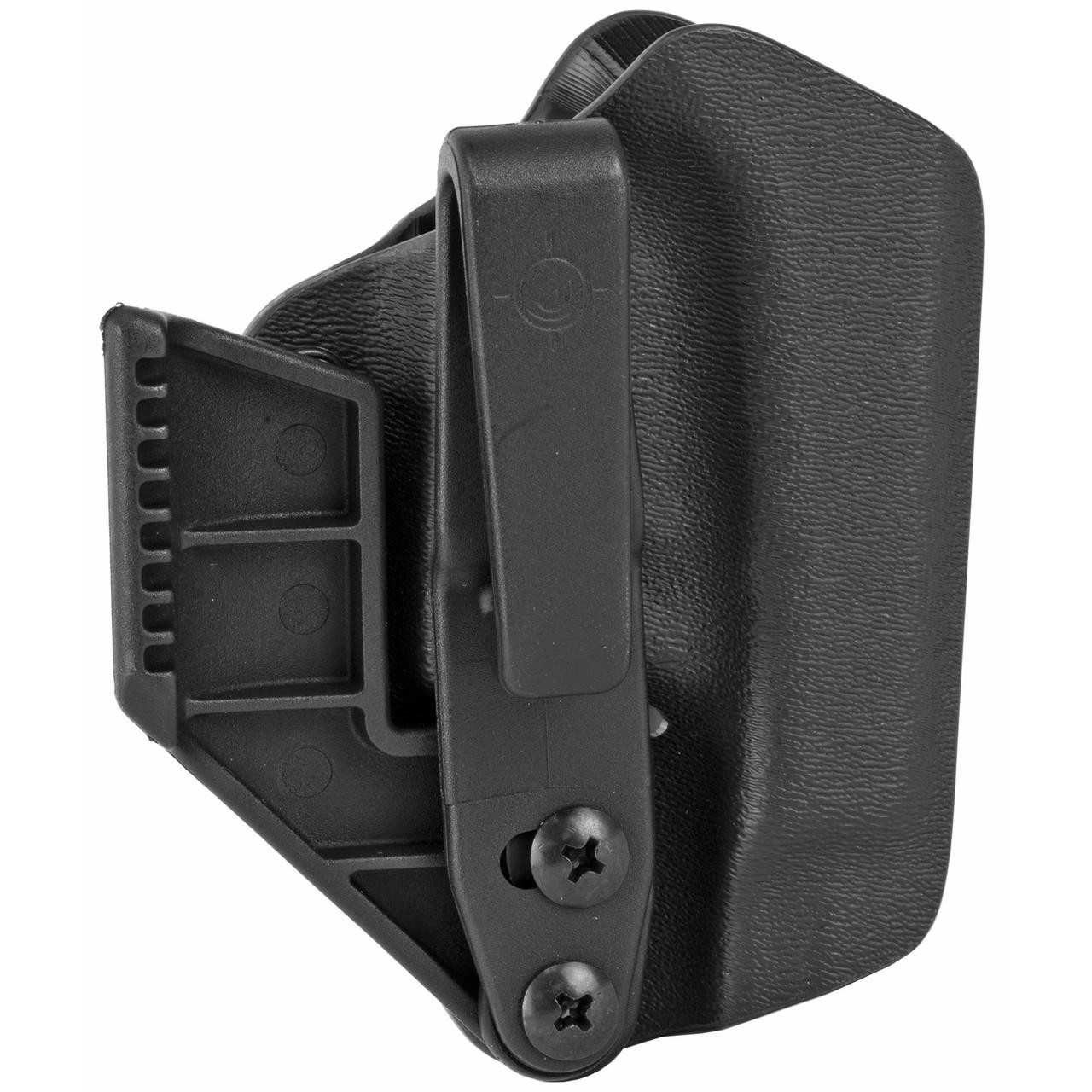 Mission First Tactical MFT Minimalist Hollow Light Solid For Glock 17/19, black tactical holster with adjustable retention and secure clip.