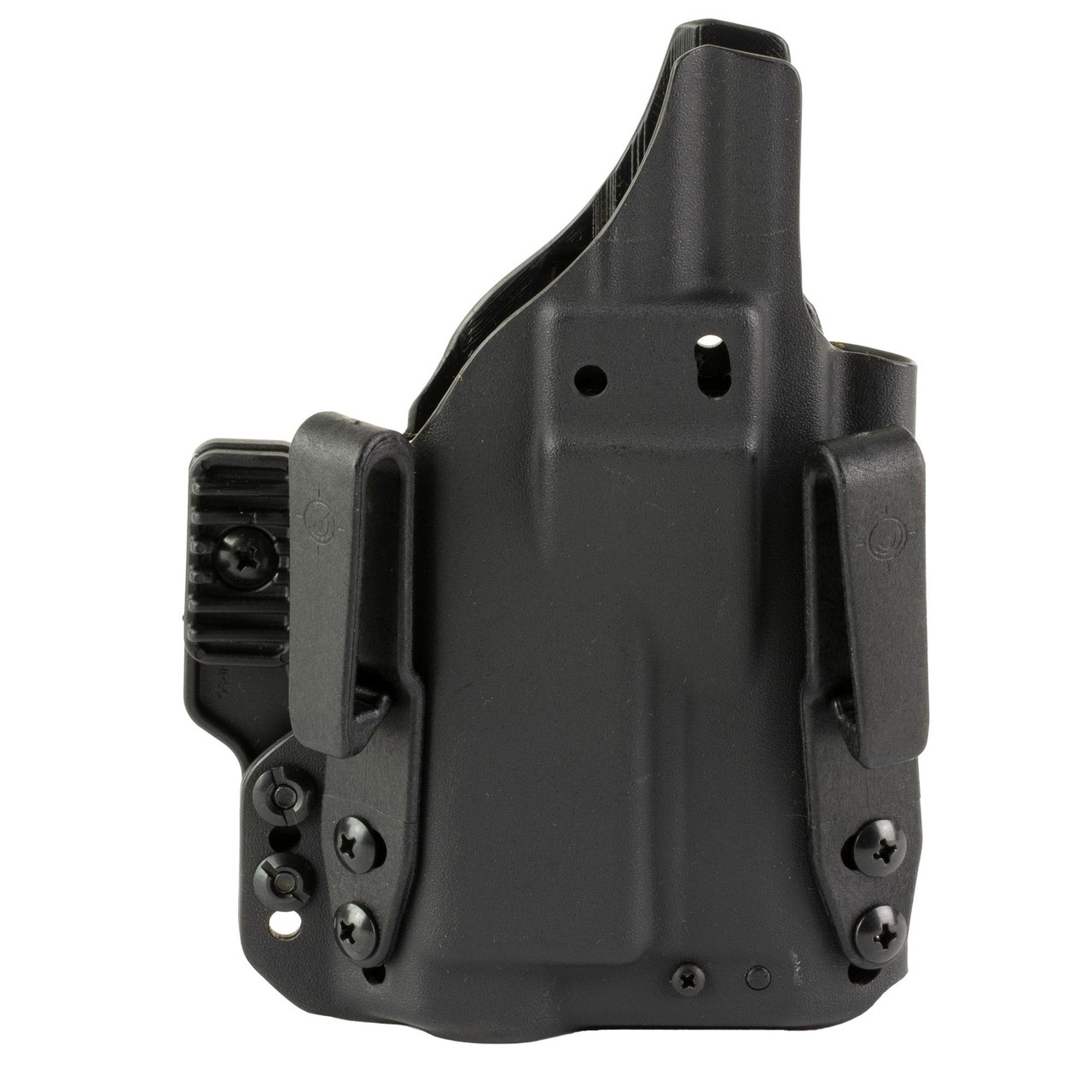 Mission First Tactical H5-SIG-6-WL-7 Pro Series IWB/OWB Holster, black tactical firearm holster with magnetic retention, tuckable belt clips, and dual-hand compatibility.
