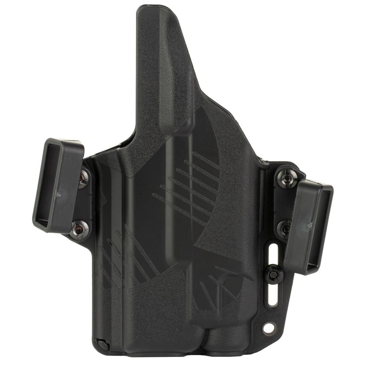 Raven Concealment Systems RAVEN PERUN LC FOR GLK 19 W/TLR-7, black inside-the-waistband holster with adjustable retention and dual magazine pouches.