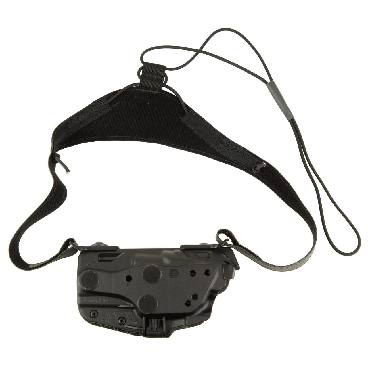 Safariland 7053 SIG P320C 9/40 SAFSEV BLK RH, black holster with a paddle attachment for concealed carry of SIG P320C pistol.