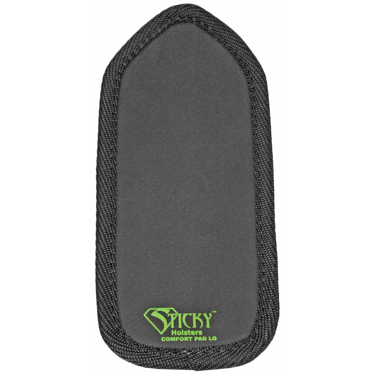 Sticky Holsters COMFORTPAD-LG | Ultimate Comfort for IWB Holsters - Cushioned Concealed Carry Pad, close-up image showing cushioned padded surface with durable black border and green logo at the bottom.