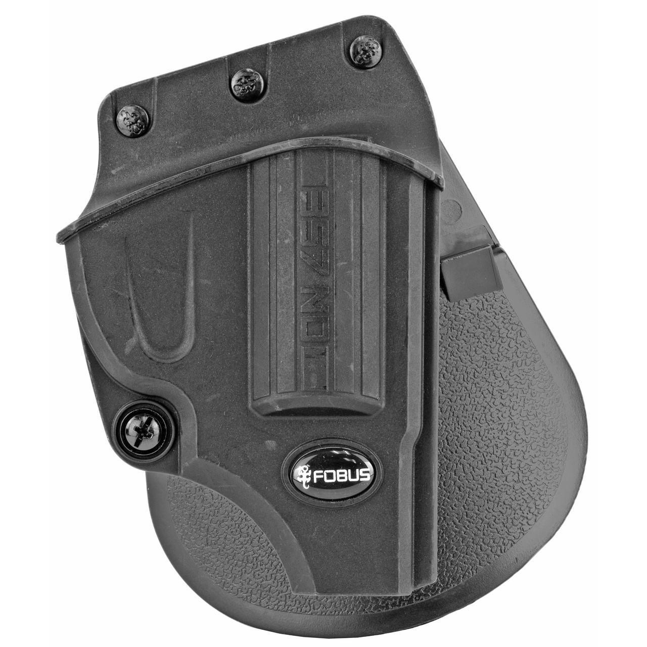 Fobus FOBUS E2 PDL HLSTR J FRAME BLK RH, a black right-hand polymer gun holster with a textured grip area and a belt attachment for concealed carry.