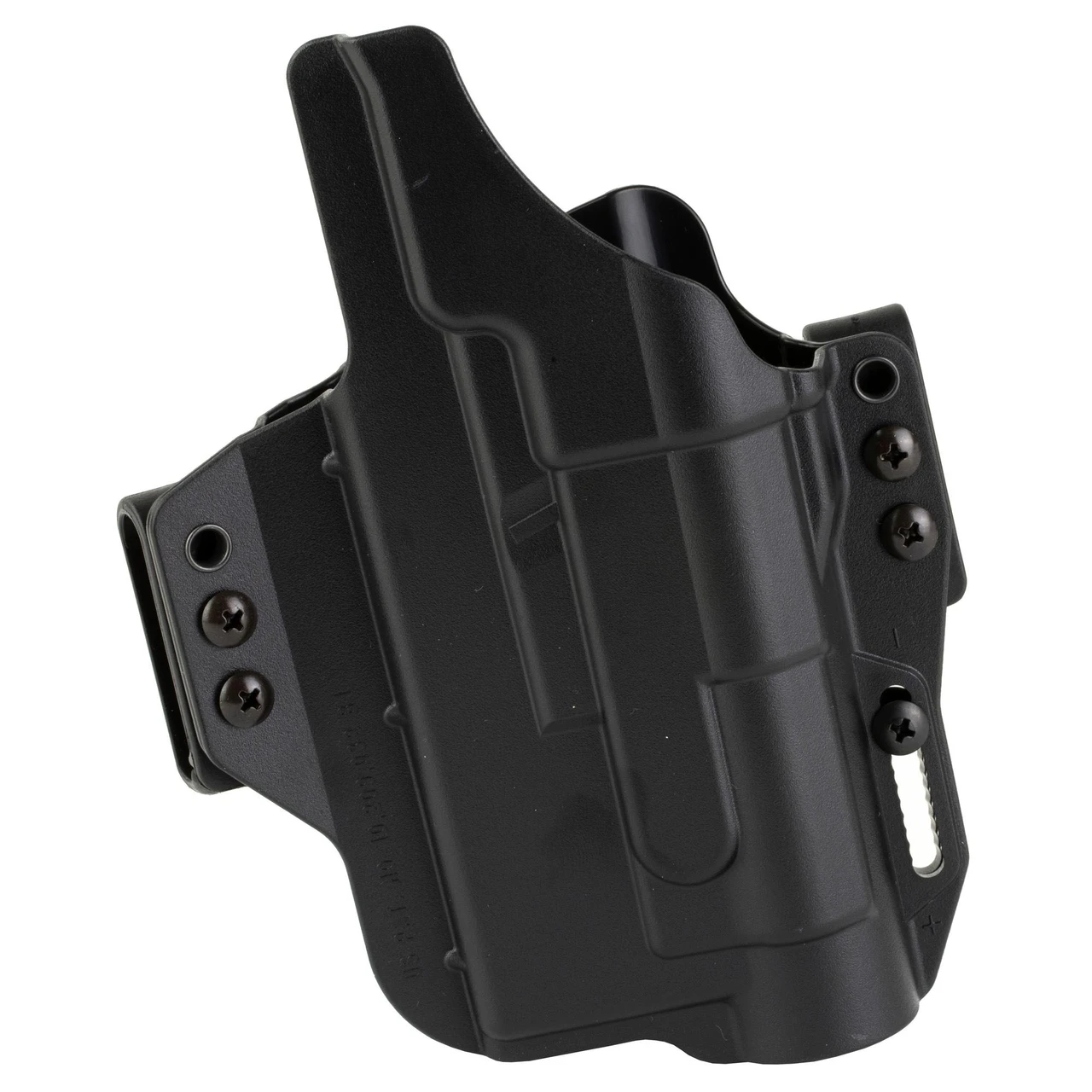 Bravo Concealment BC40-1004 Adaptive IWB Holster for Glock 19 with TLR-1, black concealed carry holster with adjustable retention and modular design for ultimate concealment.