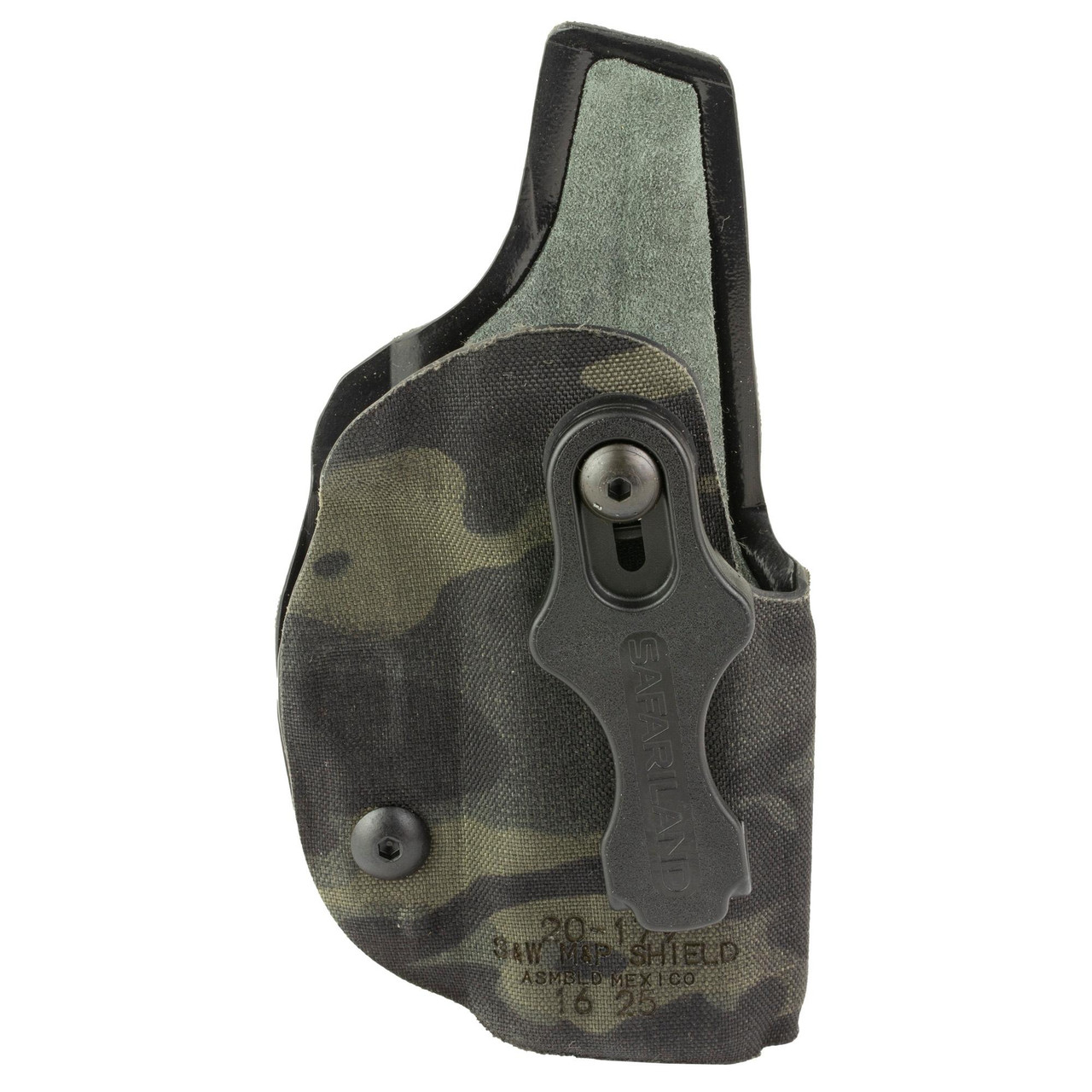 Safariland 20-179-711 IWB Holster - Minimalist Design, Suede Lined, Custom Fit for S&W M&P Shield Plus, camouflage pattern concealment holster.