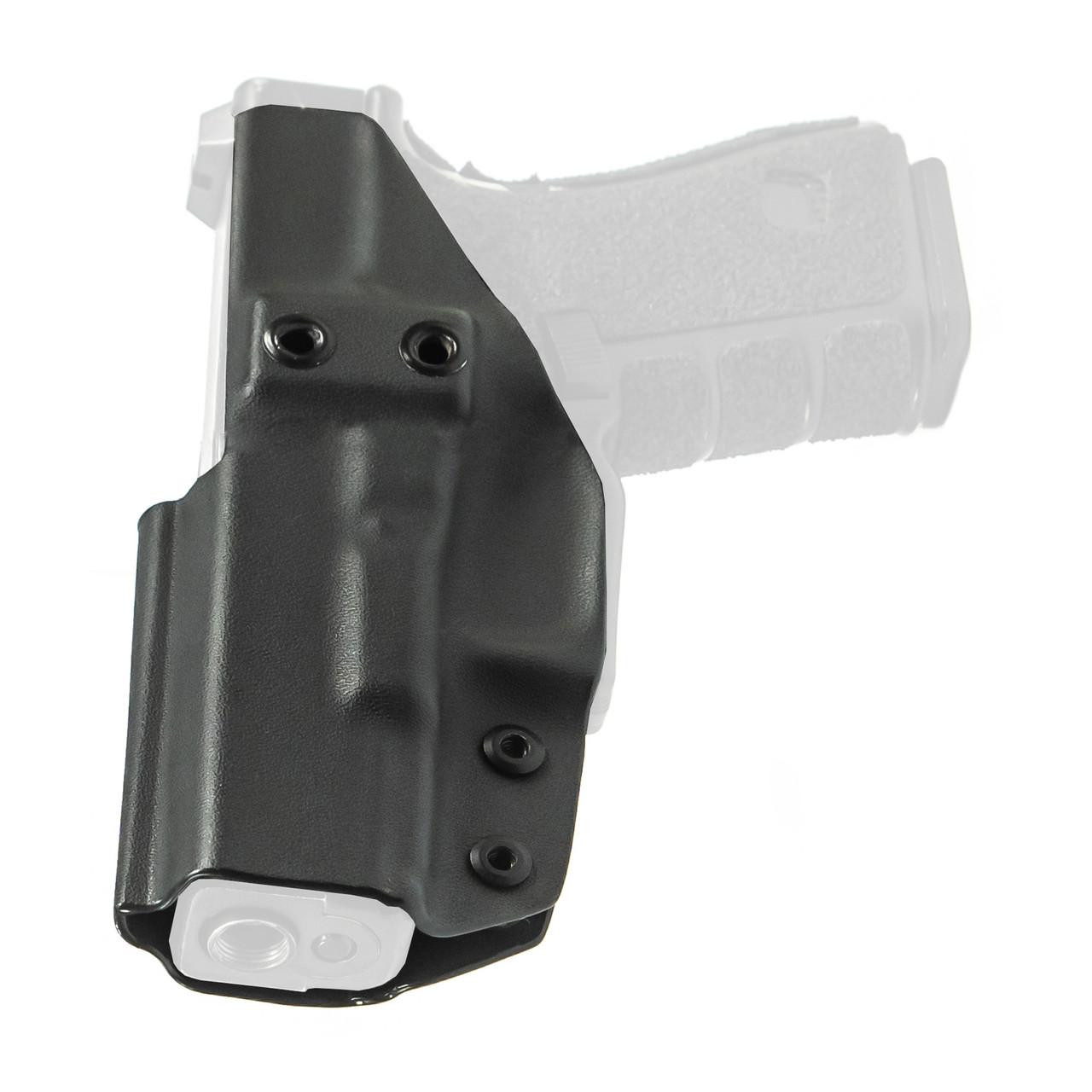 Tagua Tagua DSRPTOR OR SHLD 9/40 Ambi BLK, black gun holster with adjustable screws for a firearm.