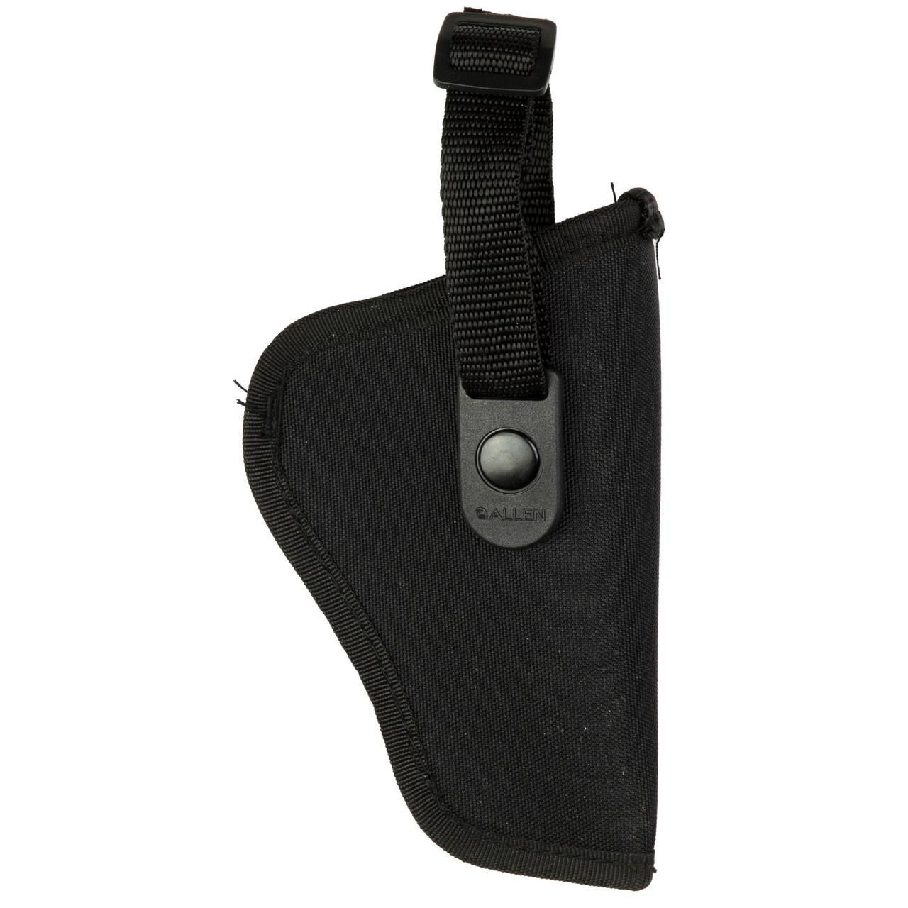 Allen Company ALLEN CORTEZ NYLON HOLSTER BLK SZ 1, black nylon holster with adjustable strap and snap button for firearm carry.