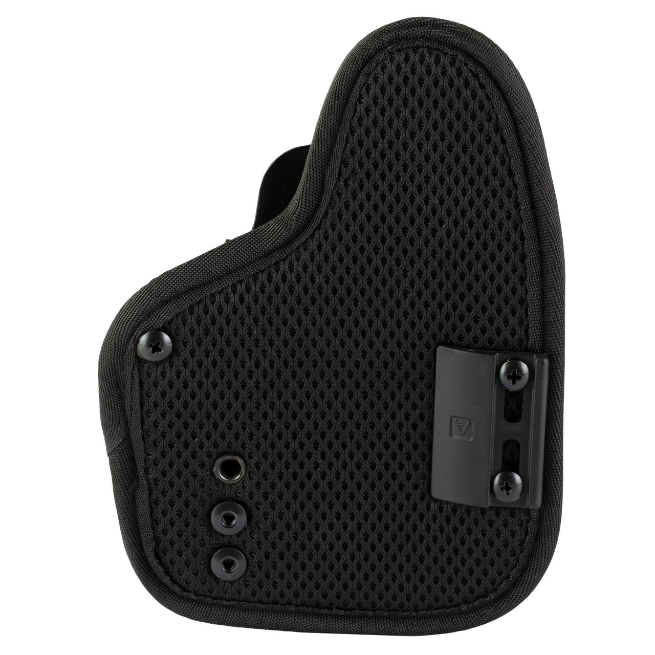 Adaptive Tactical OMNICARRY Universal IWB Holster, black, with adjustable retention and optics-ready design, fits over 300 handguns, featuring a durable mesh backing and adjustable mounting system.