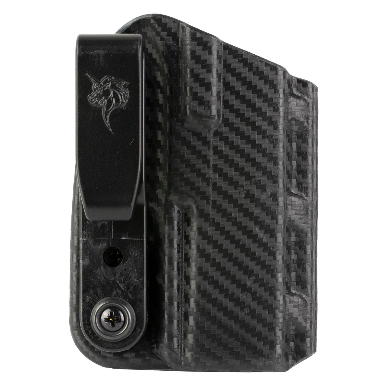 DeSantis Gunhide Slim-Tuk Carbon Fiber IWB Holster for Sig P365-XMACRO, ambidextrous tuckable 360 C-Clip, adjustable tension, model 219KJ2XZ0, featuring a sleek black carbon fiber finish and ergonomic design.