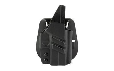 1791 Gunleather 1791 KYDEX PADLE GLCK 43X MOS BLK RH, a black KYDEX paddle holster designed for Glock 43X MOS in right-hand orientation with adjustable retention screws.