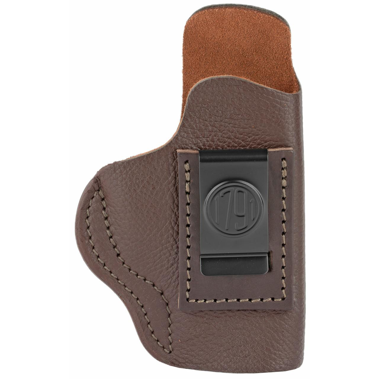 1791 Gunleather 1791 FAIR CHASE DEER HIDE IWB SZ4 RH, Leather Concealed Carry Holster for Right Hand, Brown Deer Hide and Black Clip.