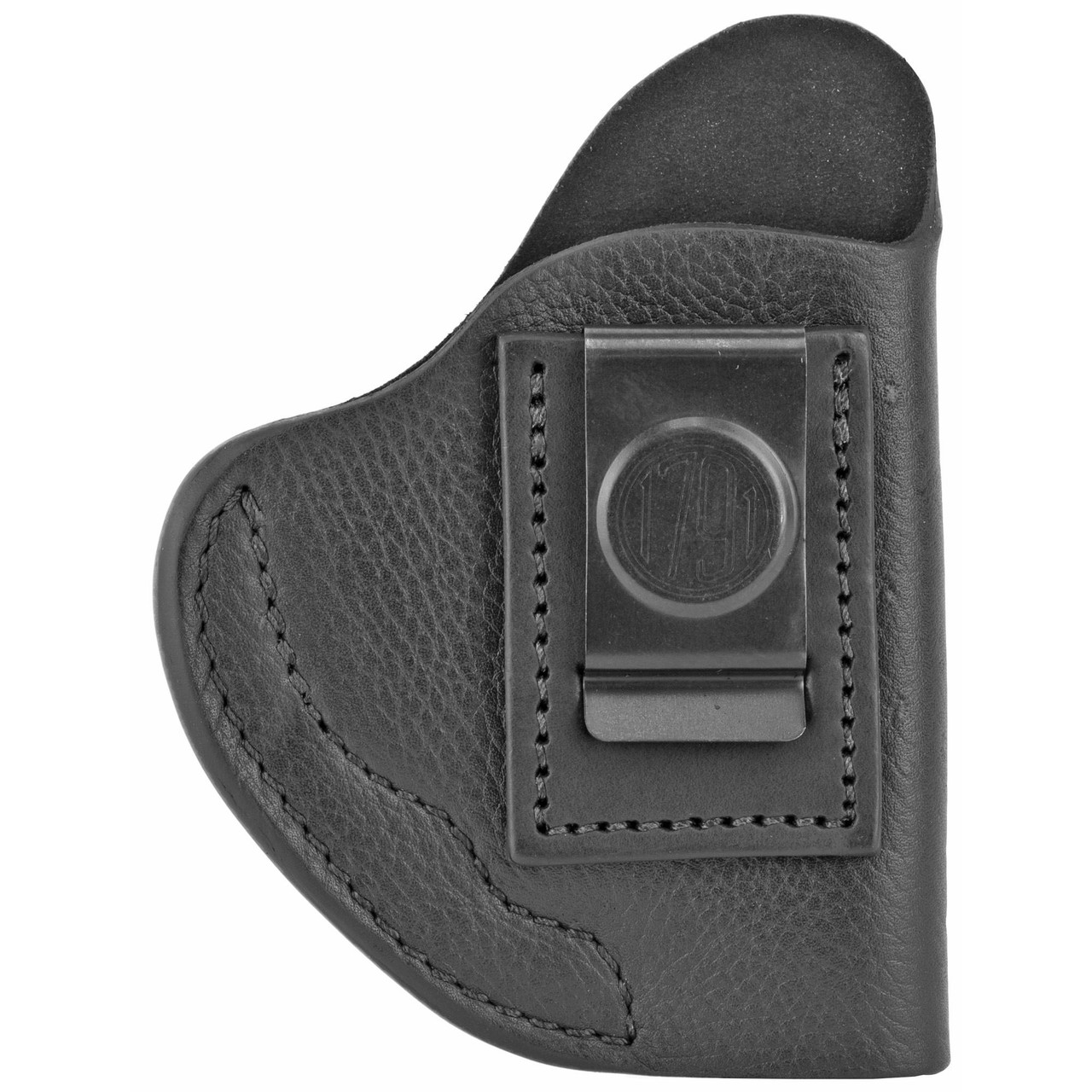 1791 Gunleather SCH-2-NSB-R, Black leather gun holster with a metal clip for belt attachment.