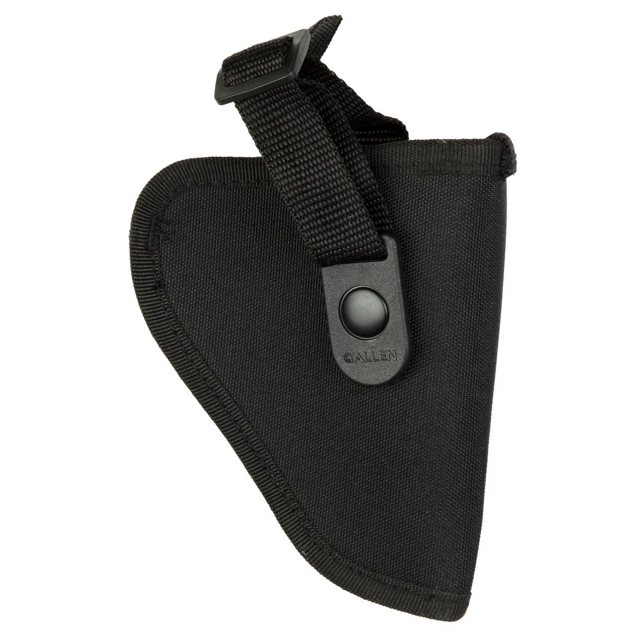 Allen Company ALLEN CORTEZ NYLON HOLSTER BLK SZ 0, black nylon gun holster with adjustable strap and secure snap closure.