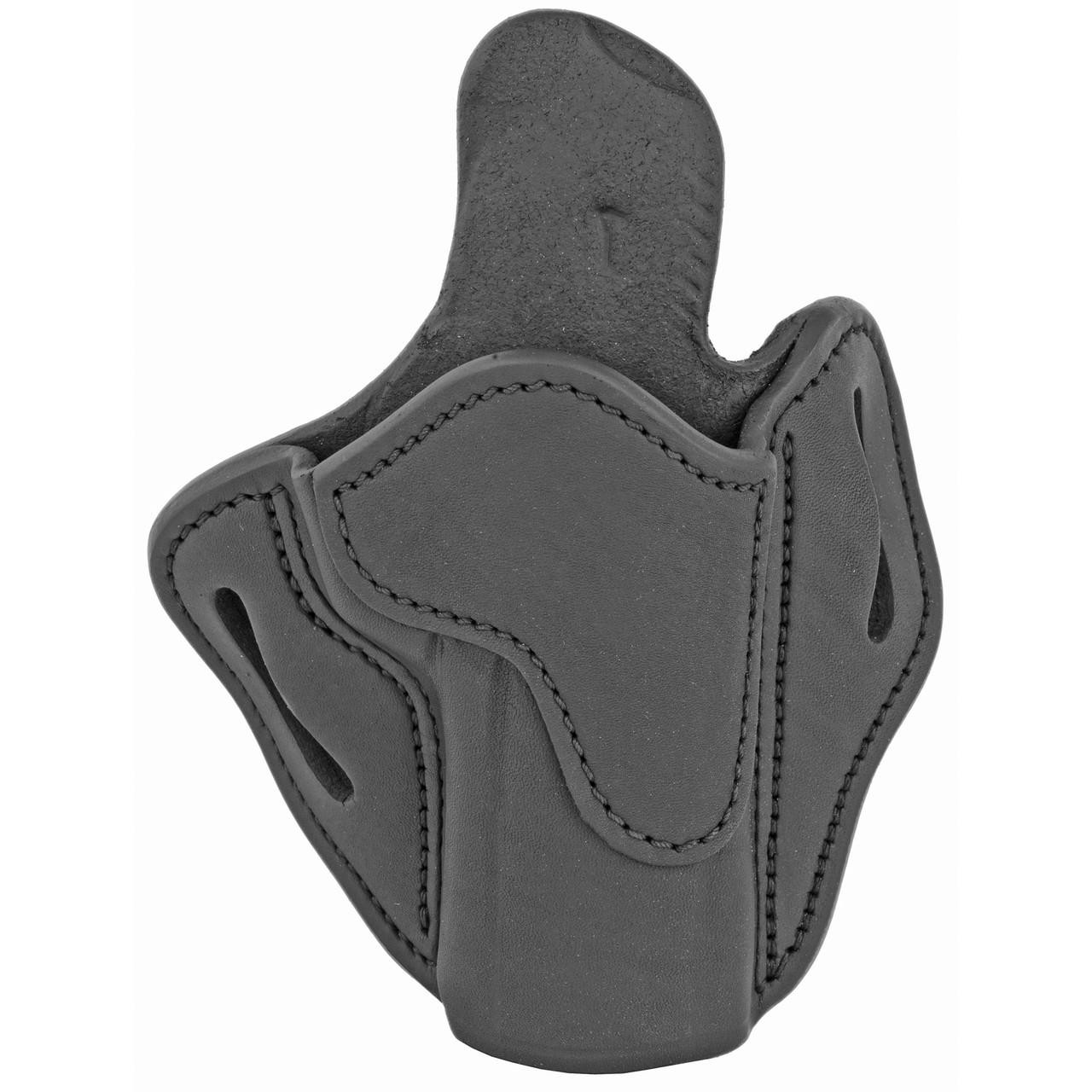 1791 Gunleather 1791 OPTC RDY STEALTH BLK RH SZ 2.4, black leather gun holster with adjustable retention and stitching for right-handed carry.