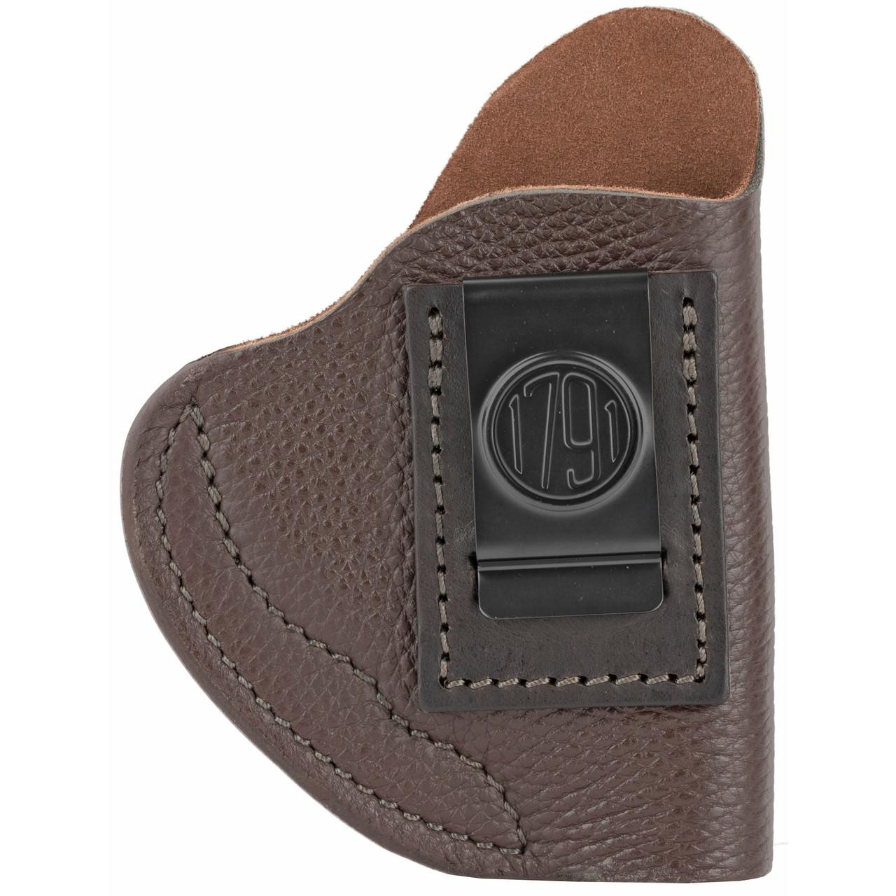 1791 Gunleather 1791 FAIR CHASE DH IWB BRN RH SZ2, leather inside waistband holster for a pistol, in brown color with a black metal clip.