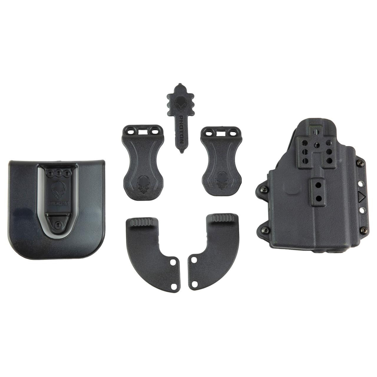 Alien Gear Holsters AGH PHOTON G43/43X WLIGHT HOLSTER, set of tactical holster components including holster, belt clips, and mounting accessories.