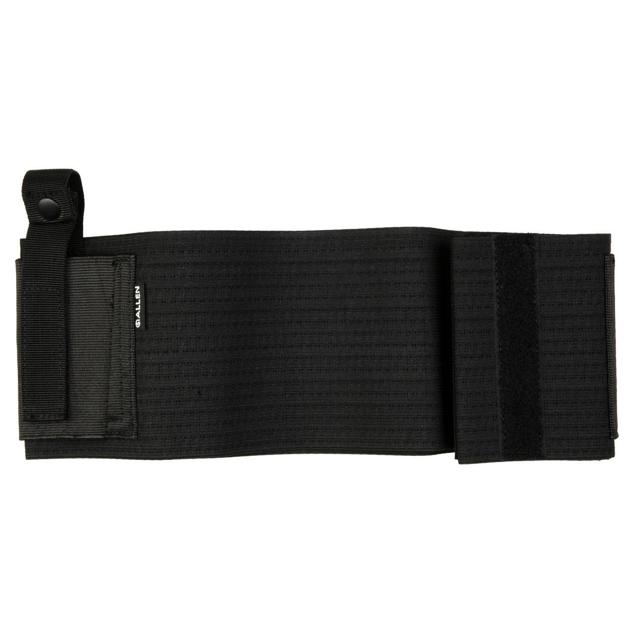 Allen Company ALLEN HIDEOUT BELLYBAND HLSTR M-XL, Black tactical bellyband for concealed carrying of firearms and accessories, adjustable and durable strap design.